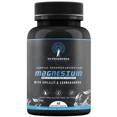 Magnesium Complex with Shilajit and Ashwagandha, 300mg Triple Magnesium Blend, Non-Buffered Formula for Absorption