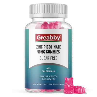 Greabby Zinc Gummies - Zinc Picolinate 50mg, Sugar Free, Highly Absorbable Zinc Picolinate Supplement for Kids Adults, Support Growth, Immune Function, Skin Health, 60 Gummies