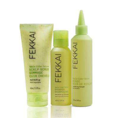 FEKKAI Apple Cider Detox Beat the Build-Up: 3 Step System Bundle - Includes Shampoo (2 oz) Clarifying Scrub (7.5 oz) Rinse (2 oz) - Free of Sulfates, Parabens, Phthalates - Vegan, Cruelty-Free
