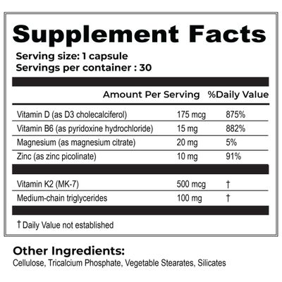 smart HEALTH - Vitamin D3 K2 - Bone Health Immune Support - 7000 IU(175 MCG)D3 500 MCG K2 - Cofactors B6, Magnesium Zinc - Gluten Free, Vegan, Non-GMO - Dietary Supplement - 30 Veggie Capsules