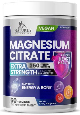 Magnesium Supplement Powder 350mg, High Absorption Magnesium Citrate Drink Mix, No-Flavor Versatility, Supports Energy, Bone, Muscle Whole Body Health, Gluten-Free Vegan Non-GMO - 60 Servings