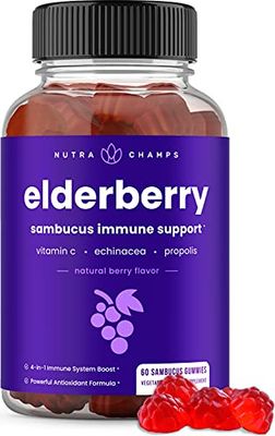 NutraChamps Elderberry Gummies with Vitamin C, Propolis Echinacea - Immune System Support Gummy Vitamins for Adults Kids - Max Strength 200mg Sambucus Antioxidant
