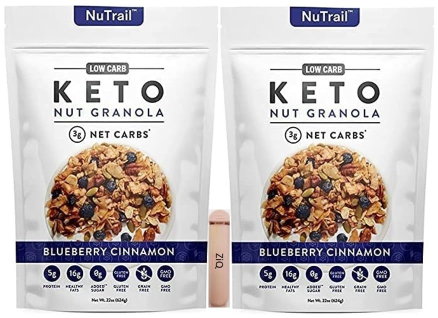 NuTrail Keto Nut Granola Blueberry Cinnamon 2 Pack (22 oz Each, 44 oz Total) - Low Carb, Grain-Free, No Added Sugars, No-GMO - Healthy Breakfast Cereal Gourmet KitchnZiQ clip 1pc