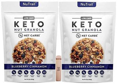 NuTrail Keto Nut Granola Blueberry Cinnamon 2 Pack (22 oz Each, 44 oz Total) - Low Carb, Grain-Free, No Added Sugars, No-GMO - Healthy Breakfast Cereal Gourmet KitchnZiQ clip 1pc