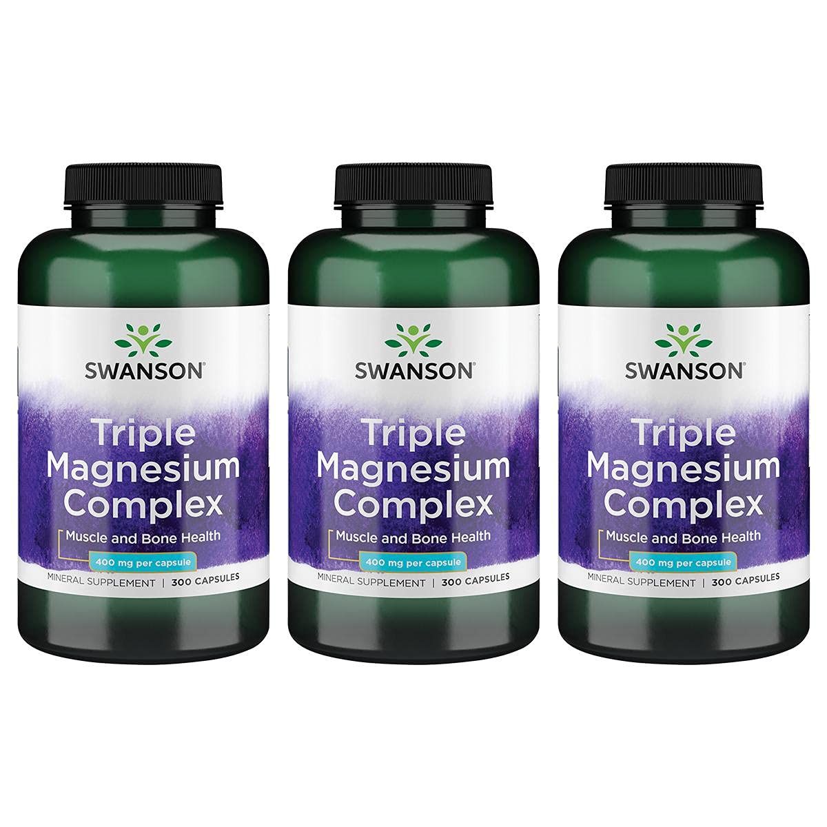 Swanson Triple Magnesium Complex - Mineral Supplement - Natural Support - Featuring Citrate, Oxide Aspartate - (300 Capsules, 400mg Each,) (3 Pack)