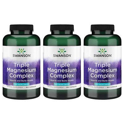 Swanson Triple Magnesium Complex - Mineral Supplement - Natural Support - Featuring Citrate, Oxide Aspartate - (300 Capsules, 400mg Each,) (3 Pack)