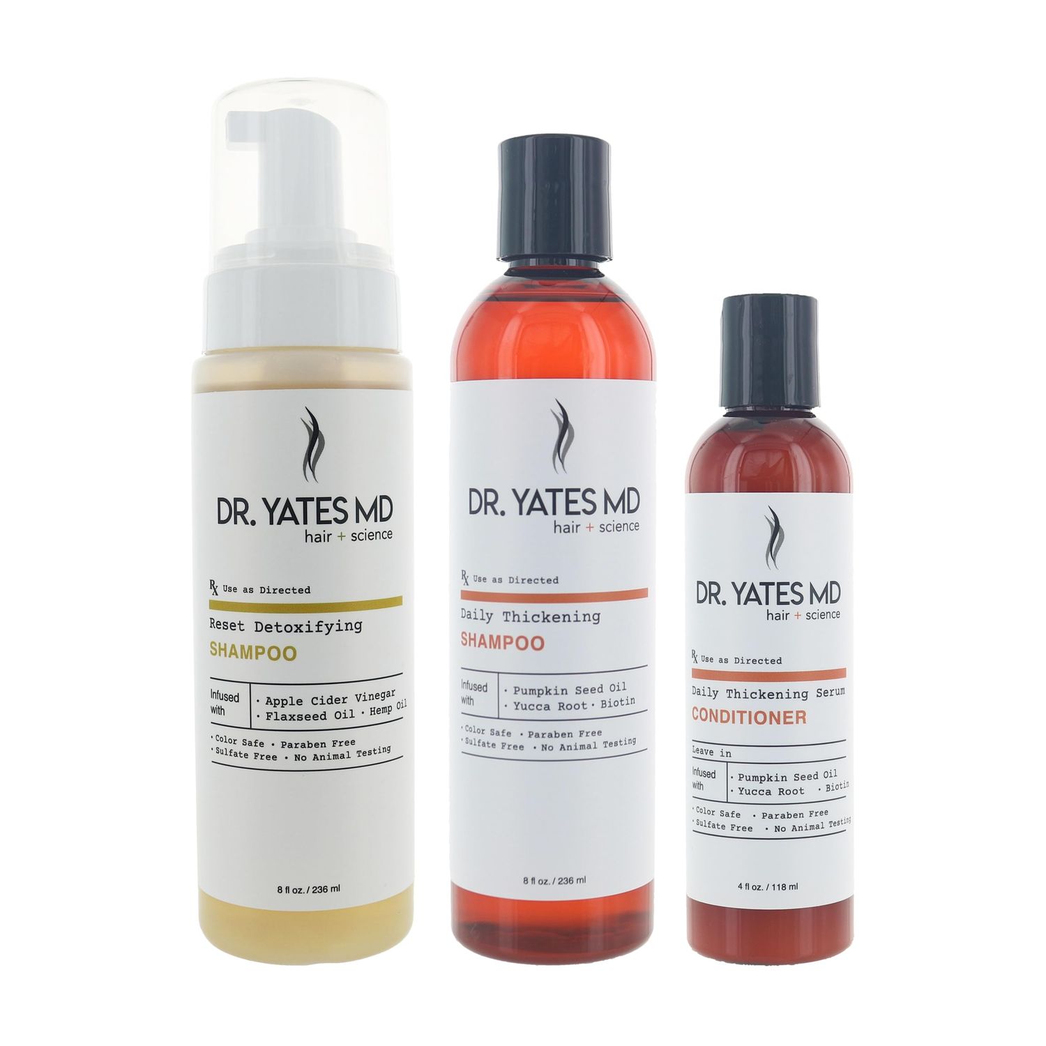 Dr. Yates MD - Hair Thickening Bundle - Bundle with Daily Thickening Shampoo Daily Thickening Serum Leave in Conditioner Reset Detoxifying Shampoo - 3 items