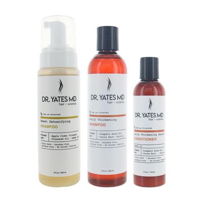 Dr. Yates MD - Hair Thickening Bundle - Bundle with Daily Thickening Shampoo Daily Thickening Serum Leave in Conditioner Reset Detoxifying Shampoo - 3 items