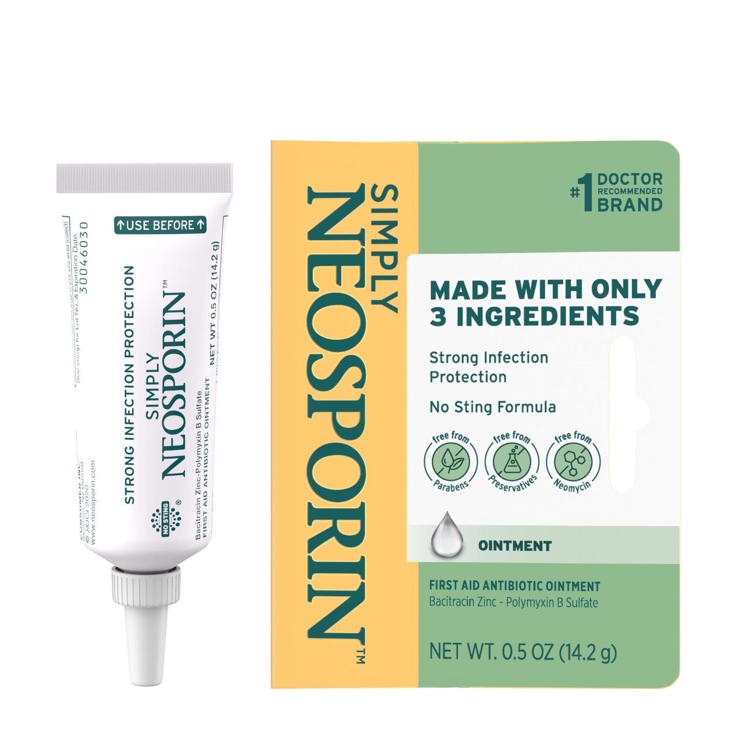 Neosporin Simply Formula 3-Ingredient First Aid Antibiotic Ointment and Wound Care Treatment with Bacitracin Zinc and Polymyxin B Sulfate, Preservative-, Paraben- and Neomycin-Free, 0.5 oz