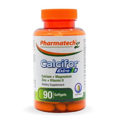 Calcium, Magnesium, Zinc, Plus Vitamin D3, Bone and Teeth Health Supplement Women, Immune System, Gluten Free, Sugar Free, 90 Softgels, Calcifor Extra by Pharmatech