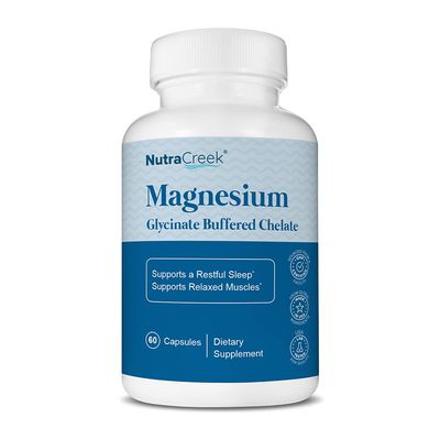 NutraCreek Magnesium Glycinate 400mg Buffered Chelate Gentle Bioavailable Formula Supports Restful Sleep and Relaxed Muscles - 60 Magnesium Glycinate Capsules
