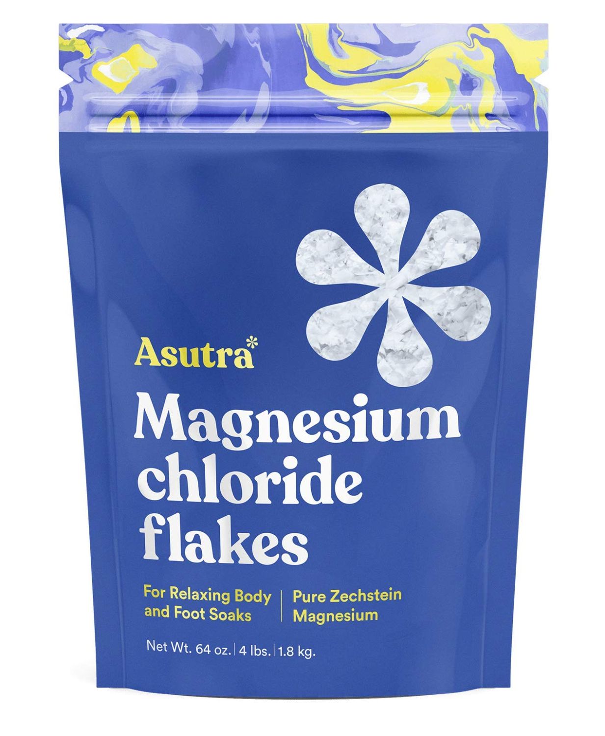 ASUTRA Magnesium Chloride Bath Flakes, 4 lbs - for Relaxing Foot Body Soaks, Epsom Salt Alternative, Rapid Absorption