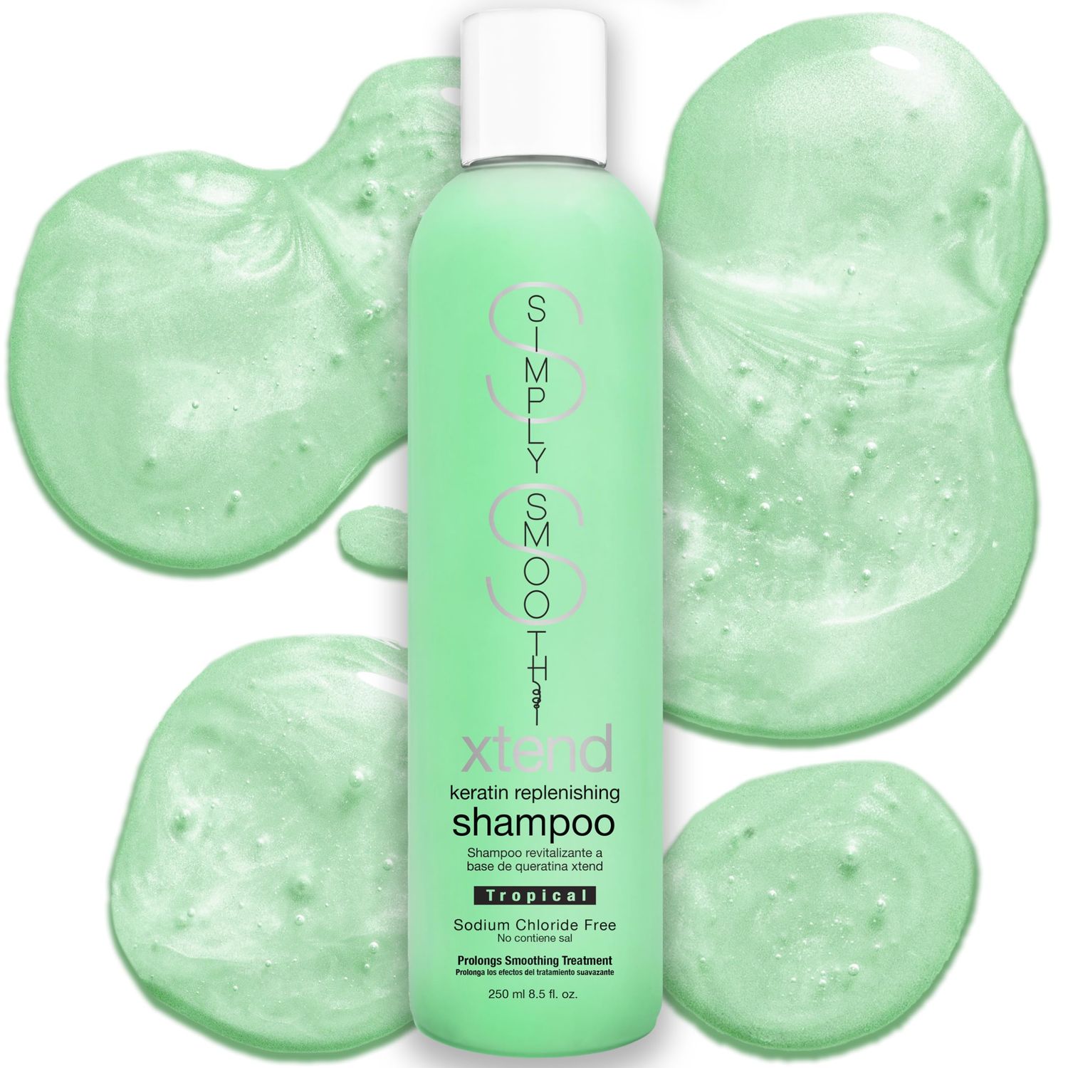 SIMPLY SMOOTH Xtend Keratin Replenishing Shampoo Tropical Sulfate-Free Daily Cleanser for Dry, Frizzy, Damaged Hair Smooths, Strengthens, Hydrates, Color Keratin Treatment Safe 8.5 oz