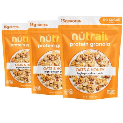 NuTrail 15g Protein Granola Cereal, Honey and Oats, No Sugar Added, Gluten Free, Made with Whey, 8 oz. 3 Count