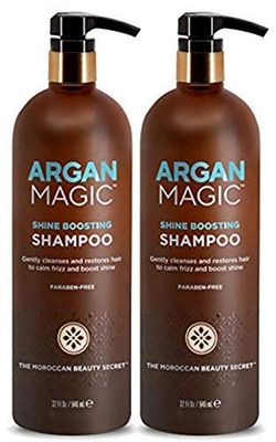 ARGAN MAGIC Shine Boosting Shampoo - Gently Cleanses and Restores Hair to Calm Frizz and Boost Shine Made in USA, Paraben Free, Cruelty Free (32 Ounce 2 Pack)