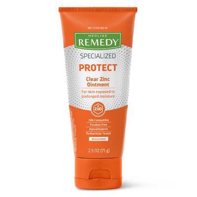 Medline Remedy Specialized Clear Zinc Oxide Ointment (2.5 oz Tube), Unscented, Transparent Protectant, Incontinence Care, Diaper Rash, Wetness Protection, Soothing, Hypoallergenic, Adults, Children