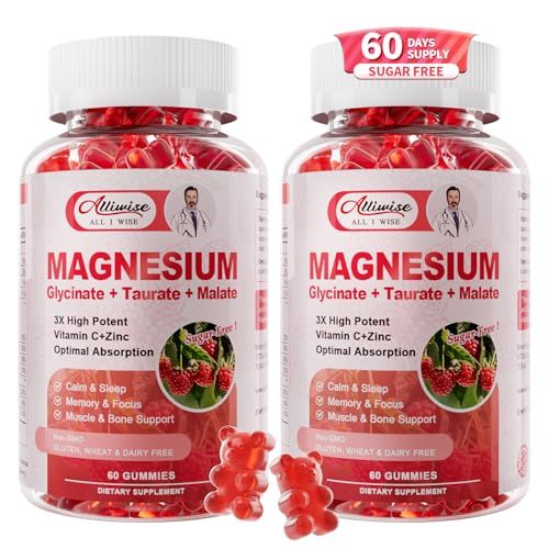 2Pack Magnesium Glycinate Gummies 500mg,Magnesium Potassium Supplement with Taurate, Malate, Vitamins D, C, B6, Calcium,Body Support,Raspberry Magnesium Gummies for AdultsKids