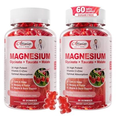 2Pack Magnesium Glycinate Gummies 500mg,Magnesium Potassium Supplement with Taurate, Malate, Vitamins D, C, B6, Calcium,Body Support,Raspberry Magnesium Gummies for AdultsKids