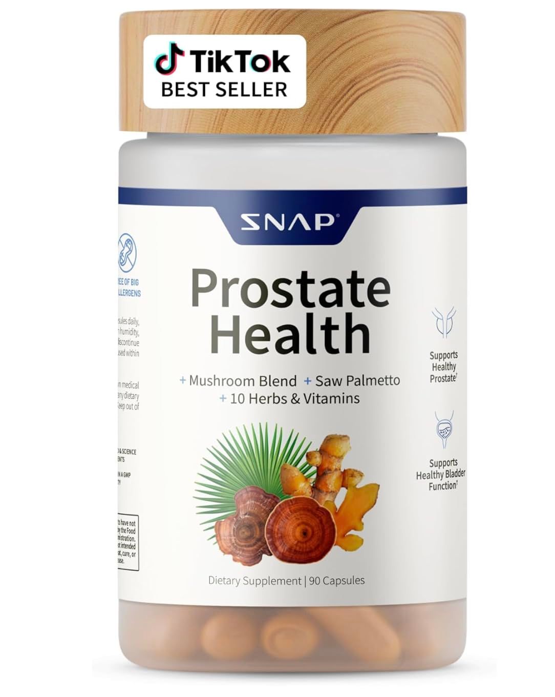 Snap Supplements Prostate Health Support Supplement, Saw Palmetto for Men Plus Stinging Nettle Root, Magnesium Citrate, Zinc and Plant Sterols, Supports Male Urinary Tract Health, 90 Capsules