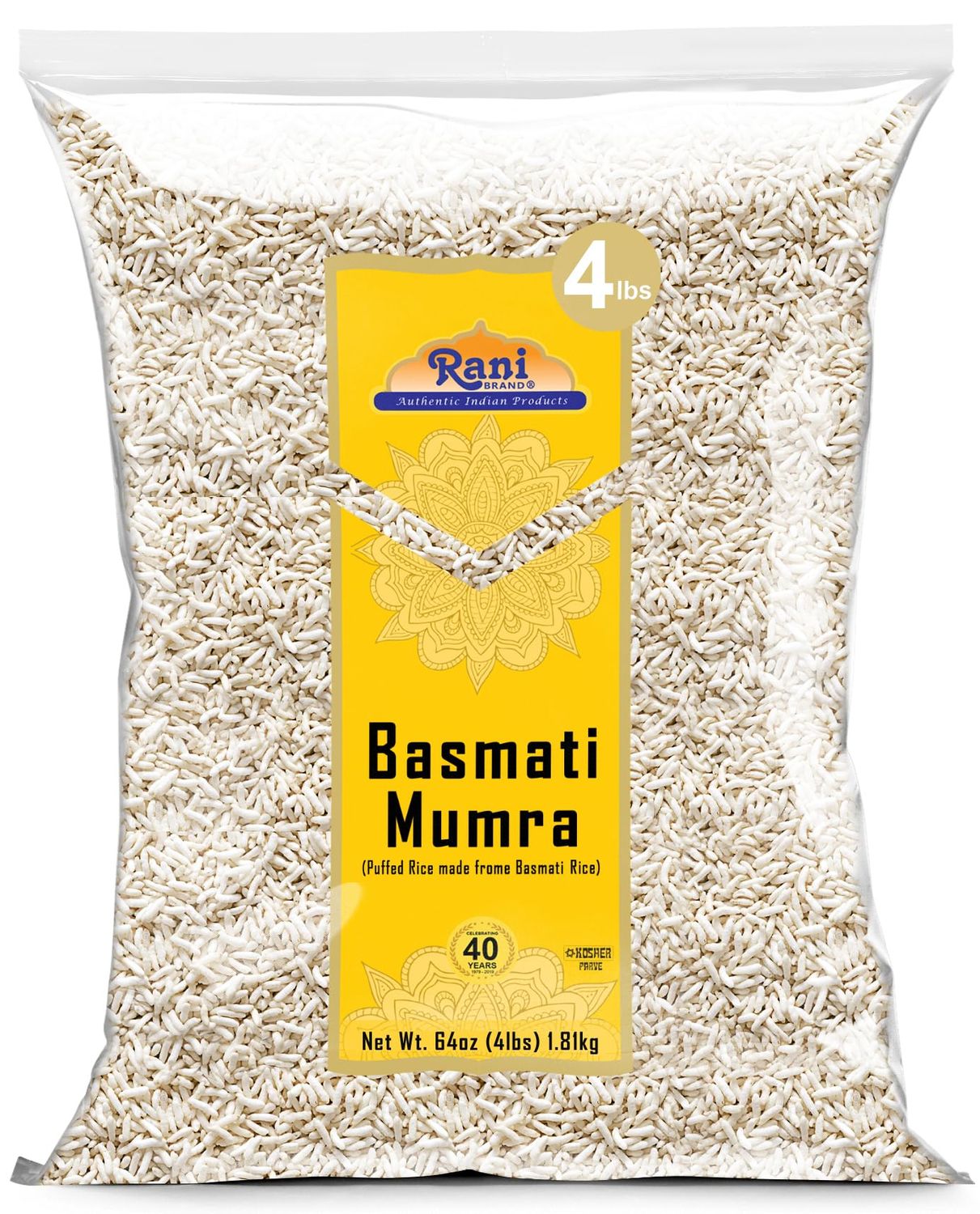 Rani Basmati Mumra (Puffed Rice) 64oz (4lbs) 1.81kg Bulk All Natural No Color Gluten Friendly Vegan NON-GMO No Salt or fillers Indian Origin