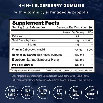 NutraChamps Elderberry Gummies with Vitamin C, Propolis Echinacea - Immune System Support Gummy Vitamins for Adults Kids - Max Strength 200mg Sambucus Antioxidant