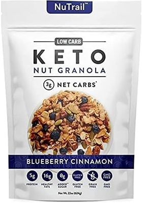 NuTrail Keto Nut Granola Blueberry Cinnamon 2 Pack (22 oz Each, 44 oz Total) - Low Carb, Grain-Free, No Added Sugars, No-GMO - Healthy Breakfast Cereal Gourmet KitchnZiQ clip 1pc