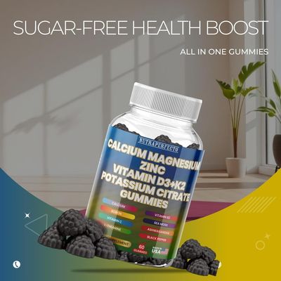 Sugar Free Calcium Gummies for Kids Adults Citrate Magnesium Glycinate Potassium Vitamin D3 K2 B2 B6 C Irish Sea Moss Ashwaghanda L-Theanine Boron Zinc Gummies for Muscles, Cellular Energy
