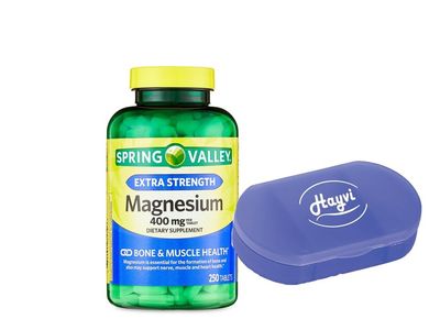Hayvi Magnesium 400 MG, Extra Strength, Magnesium Oxide 400MG, Tablets Dietary Supplement, 250 Count Portable Pill Container (2 Items)