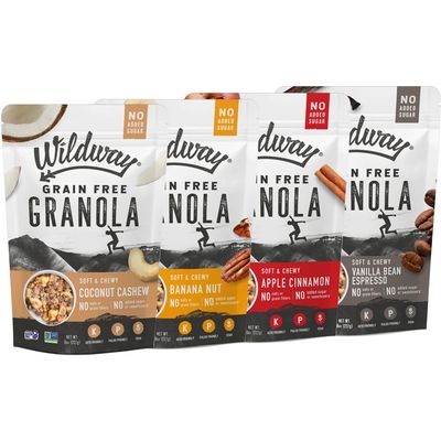 Wildway Keto Granola Variety Pack Grain-Free, Certified Gluten-Free Cereal Vegan, Low Carb No Sugar Added Paleo-Friendly Non-GMO Fruit Nut Clusters Nutrient-Rich Snack 8 oz, 4 Pack