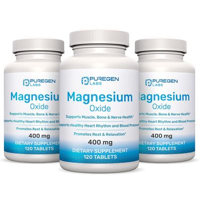 Magnesium 400mg High Potency Supplement - Magnesium Oxide for Immune Support, Muscle Recovery, Leg Cramps, Relaxation - 3 Pack Total 360 Count