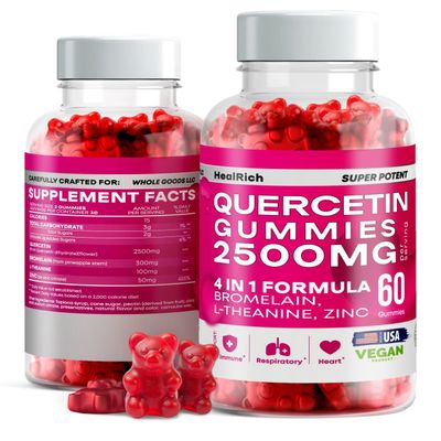 Quercetin Gummies - 2500MG Quercetin with Bromelain L-theanine Zinc - Pure Supplement for Immune System Lung and Allergy Support - Immunity Booster Vegan Supplements for Kids Adults 3 Pack