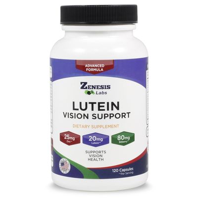 Zenesis Labs Lutein Vision Support - Essential Eye Vitamin - with Bilberry, Beta-Carotene, Zinc, Grapeseed Other Minerals - 120 Capsules - 60 Day Supply