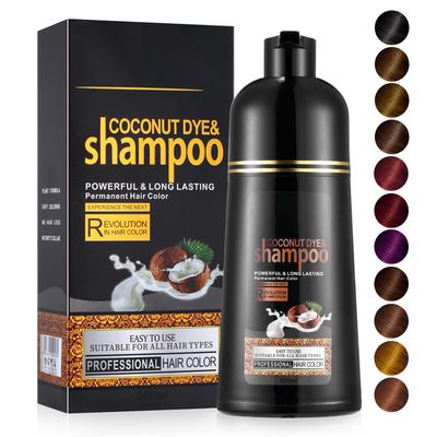 Fedulili 3-in-1 Coconut Hair Dye Shampoo for Gray Hair Coverage - 16.9 Fl Oz Long-Lasting Herbal Brown Hair Color for Men and Women
