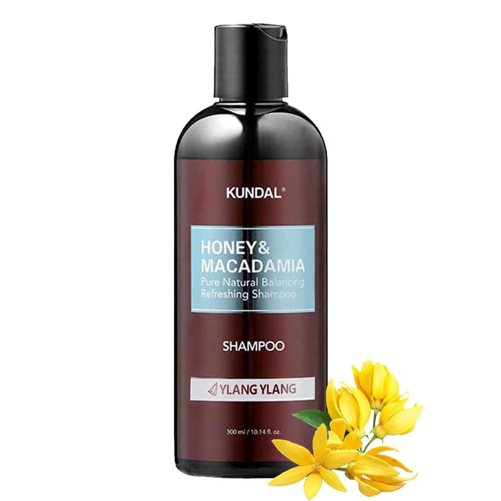 KUNDAL Honey Macadamia Shampoo Ylang Ylang Korean Perfume Shampoo Damage Repair Strengthen, Nourish dry, with Honey, Argan Oil, Macadamia Oil, Free Paraben Sulfate 10.14 fl oz