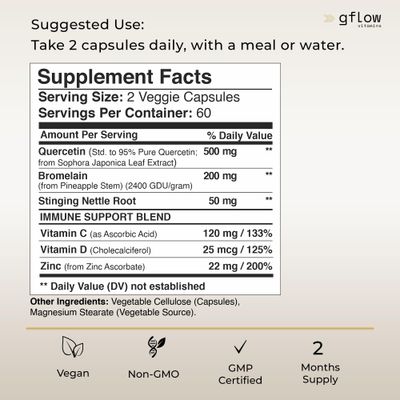 Quercetin with Vitamin C and Zinc - Quercetin 500mg - Quercetin with Bromelain - Zinc Quercetin - Stinging Nettle -120 Veggie Caps. Quercetin Supplements Vitamin D3 (Non-GMO, Gluten-Free, Vegan)