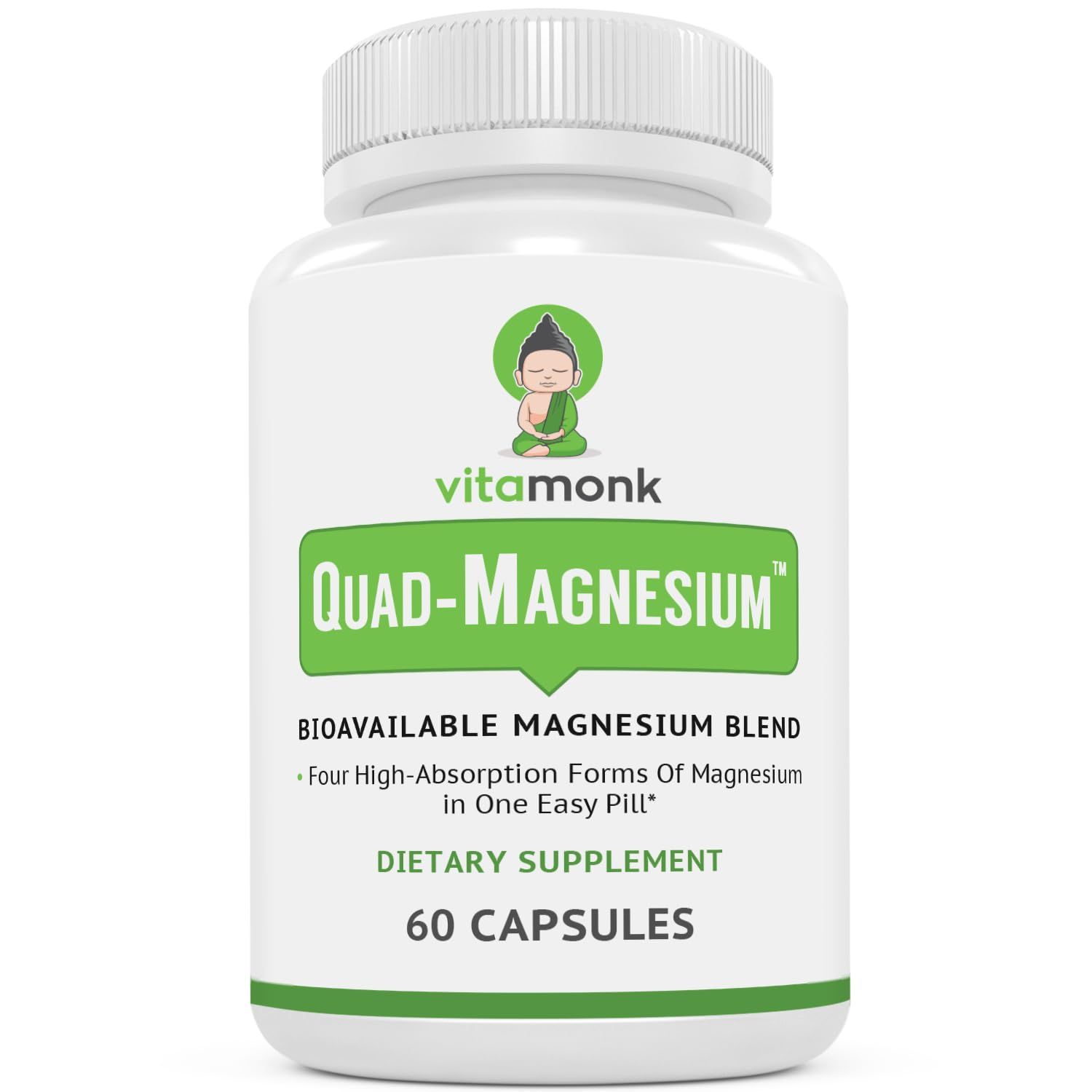 Quad Magnesium Blend by Vitamonk - with Magnesium Orotate, Glycinate Chelate, Magnesium Taurate and Di- Magnesium Malate - High Absorption Magnesium Complex for Sleep, Heart, and Mood