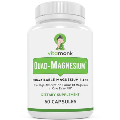 Quad Magnesium Blend by Vitamonk - with Magnesium Orotate, Glycinate Chelate, Magnesium Taurate and Di- Magnesium Malate - High Absorption Magnesium Complex for Sleep, Heart, and Mood
