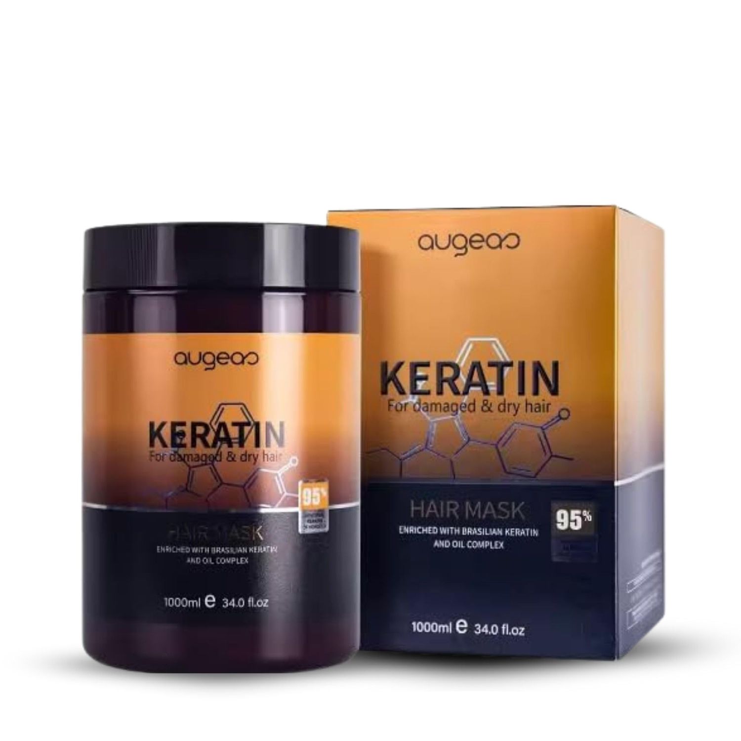 Augeas Keratin Hair Mask: Deep Repair for Damaged Dry Hair with Argan Oil, Ginger Milk, and Protein Hair Mask, 1000ml - Ideal for Curly or Straight, Thin, Fine, Color-Treated Hair