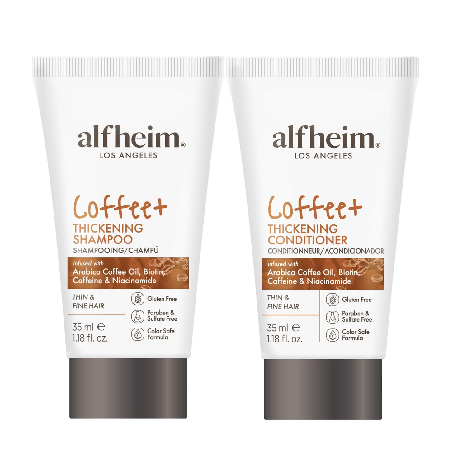 ALFHEIM Caffeine Shampoo and Conditioner Travel Set Strengthens Hair Supports Scalp Health Biotin Niacinamide for Thicker, Fuller Hair Sulfate-Free for Oily Scalp Thinning Hair 1.18oz2