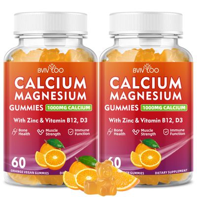 2 Pack Calcium Gummies 1000mg with Vitamin D3 K2 B Complex, Potassium, Calcium Magnesium Zinc Gummies for Bone, Muscle, Mood and Immunity - Orange Flavor 120 Gummies