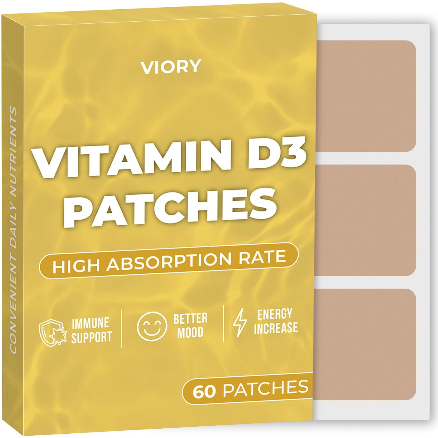 D3 Patches (Pack of 60) - 100 Natural D Patch for Women and Men - with Calcium, Magnesium, K2 - Immune Body Support - Enhanced Formula