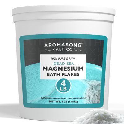 Aromasong Raw Dead Sea Magnesium Flakes for Bath - 4 LB Bulk Bath Salt in Reusable Bucket