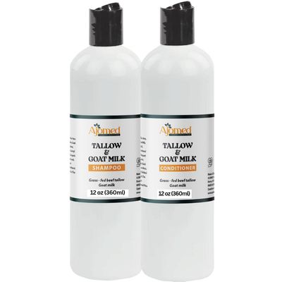 Beef Tallow Goat Milk Shampoo and Conditioner Set - Handmade Hair Care for Thinning Relief, Sea Moss Shampoo and Conditioner, Thickening Formula for Hair Regrowth Str (Shampoo Conditioner 12 Oz)