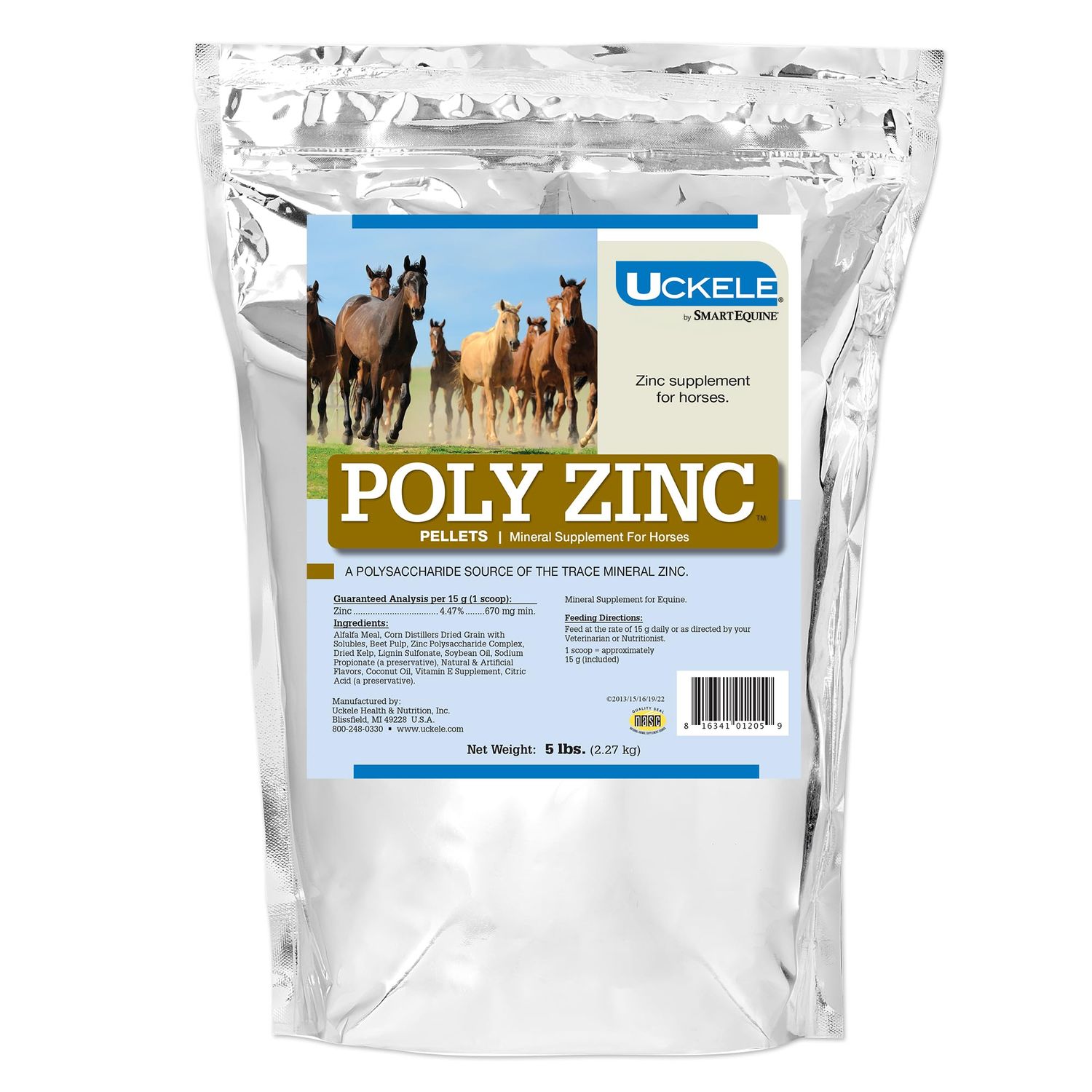 Uckele by SmartEquine Poly Zinc Pellets Pelleted Zinc Supplement for Horses Hoof Care Vitamins and Minerals Pellets Supports Bone and Hoof Wellness Equine Skin Coat Supplement 5 lb