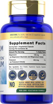 Carlyle Potassium Magnesium Supplement 90 Capsules High Absorption Vegetarian, Non-GMO Gluten Free