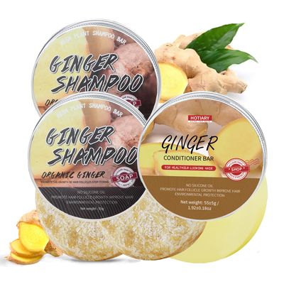 Hotiary Ginger Hair Regrowth Shampoo Bar and Conditioner Set, Natural Organic Ginger Shampoo Soap Bar for Hair Growth Anti Hair Loss, PH Balance, 0 Silicone Oil