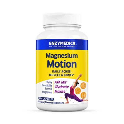 Enzymedica, Magnesium Motion with 3 Forms of Magnesium, ATA Mg, Glycinate, Malate, Soothes Occasional Aches, Supports Bones Muscles, 120 Capsules