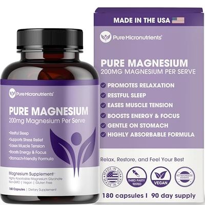 Pure Micronutrients Magnesium Glycinate Supplement (Chelated) 200mg Per Serve, 180 Count