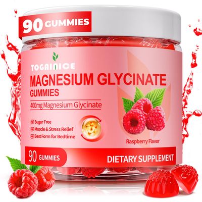 Magnesium Glycinate Gummies 400mg for Adult Kids 90 Ct Sugar Free Magnesium Gummies with Potassium Magnesium Supplement for Women Men Sleep Msucle Engergy Support Raspberry Flavor