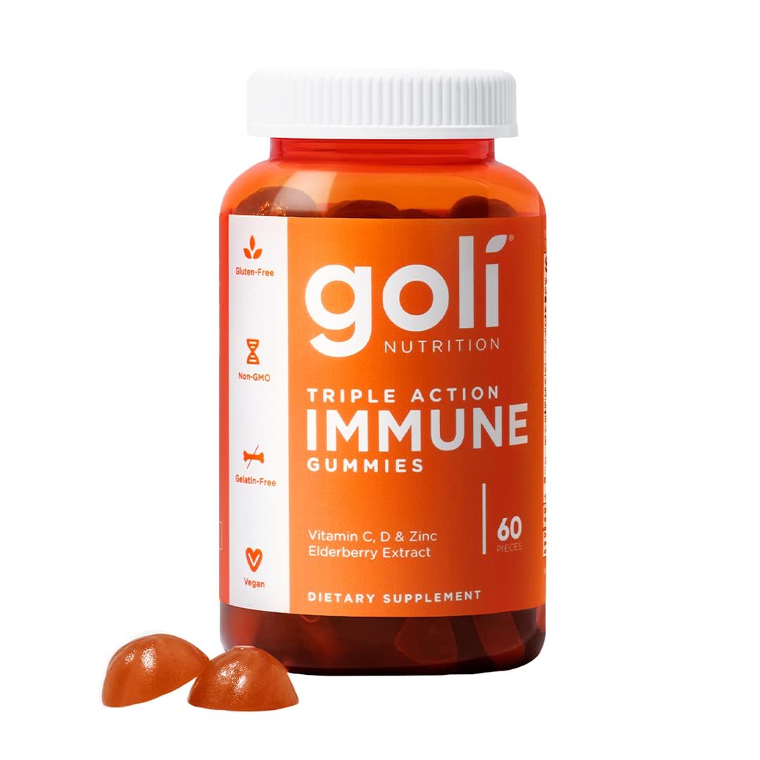 Goli Immune Vitamin Gummy - 60 Count - Elderberry, Vitamin C, D Zinc, Vegan, Non-GMO, Gluten-Free Gelatin-Free, Pack of 1